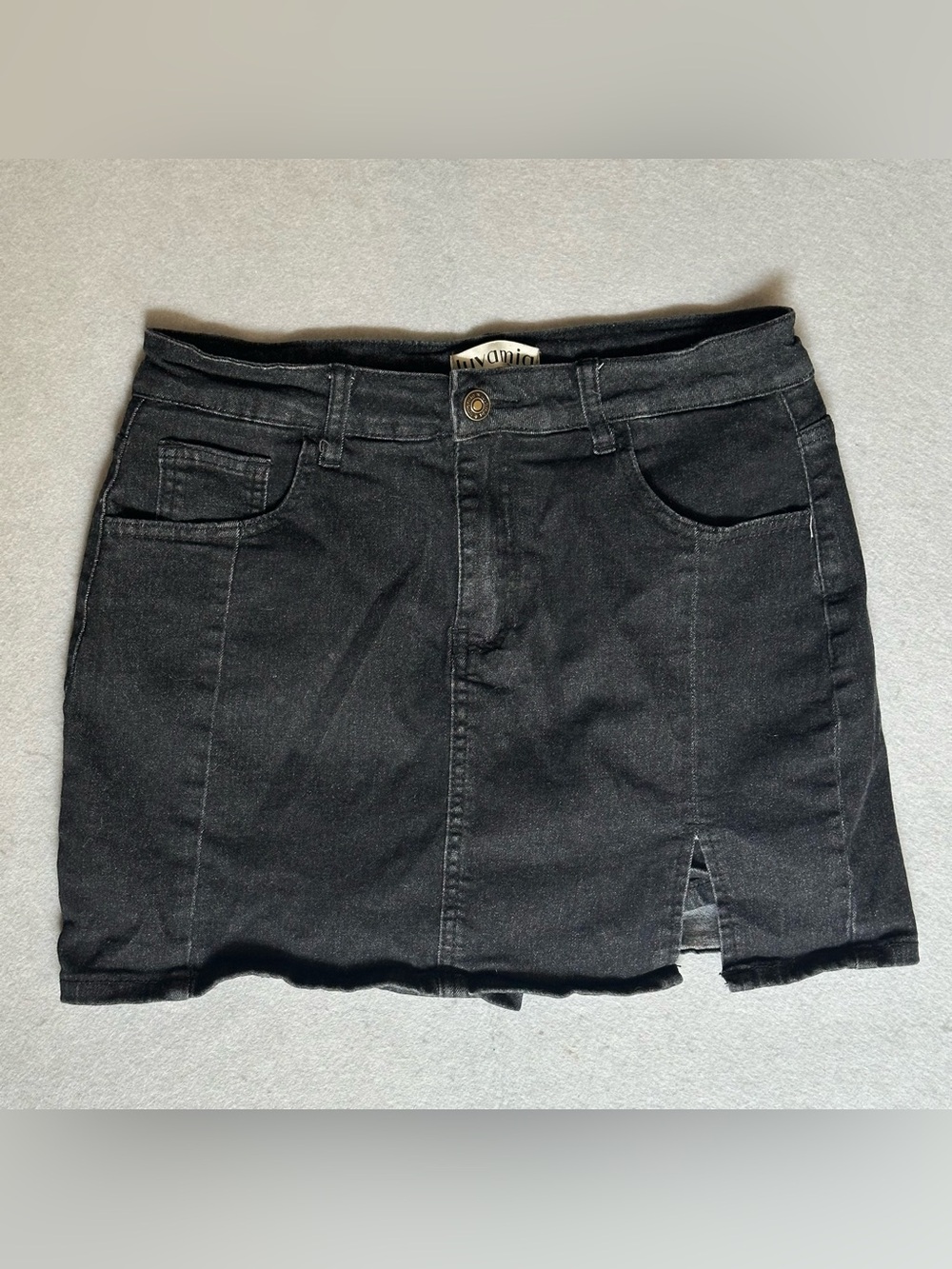 Black Denim Mini Skirt with Front Panel Slit